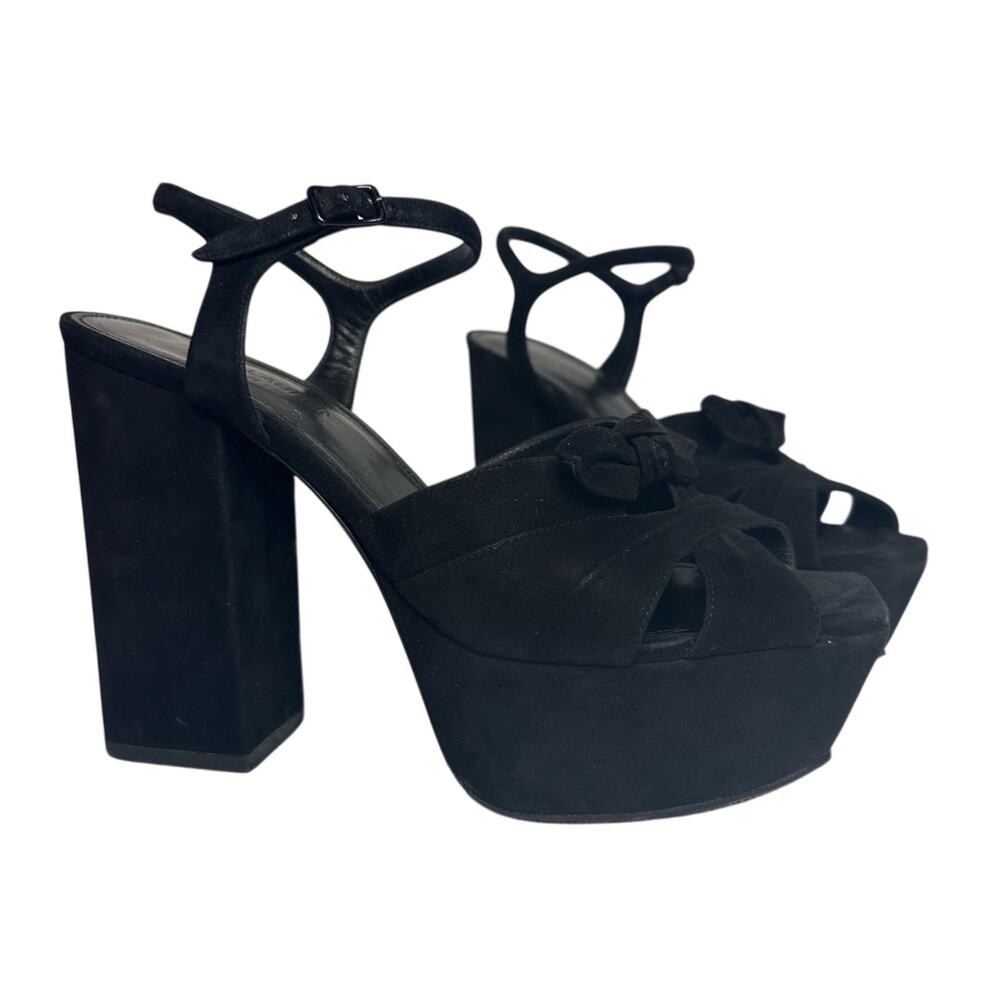 Saint Laurent Paris Candy Bow Black Suede Platform Sandals IT 38 US 8 Authentic - Picture 3 of 15